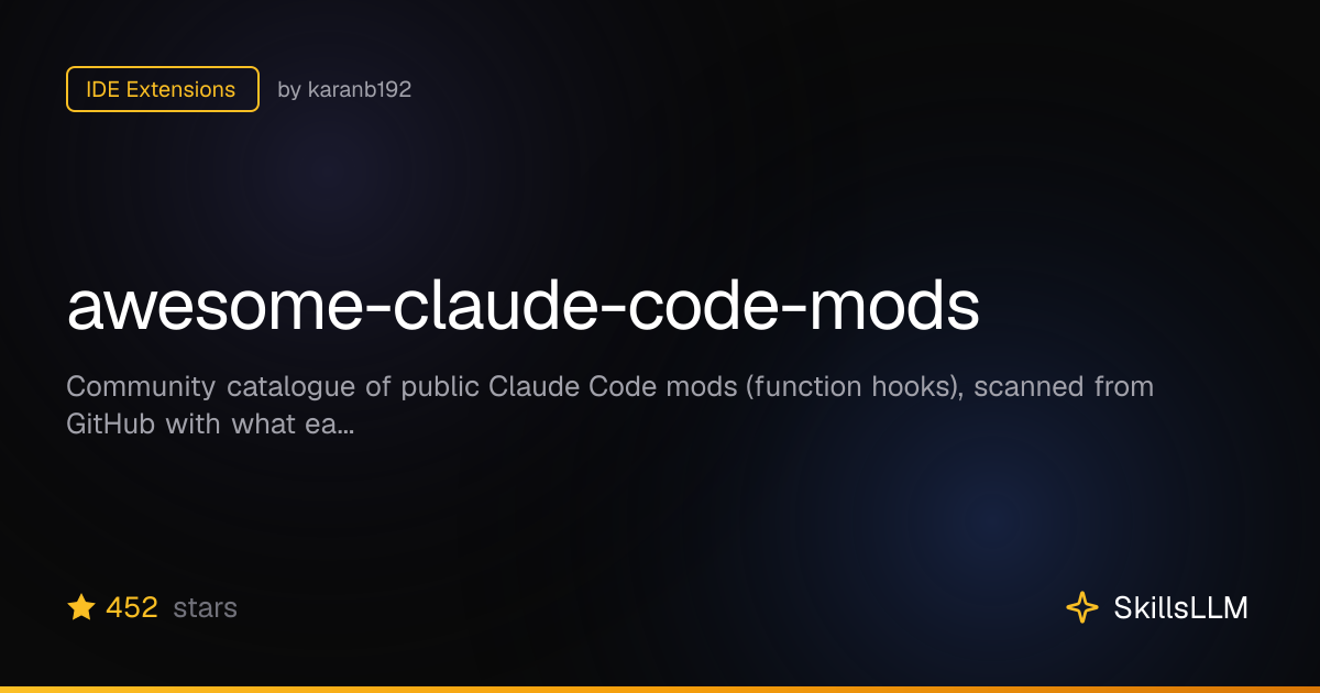 awesome-claude-code-mods - IDE Extensions on GitHub | SkillsLLM