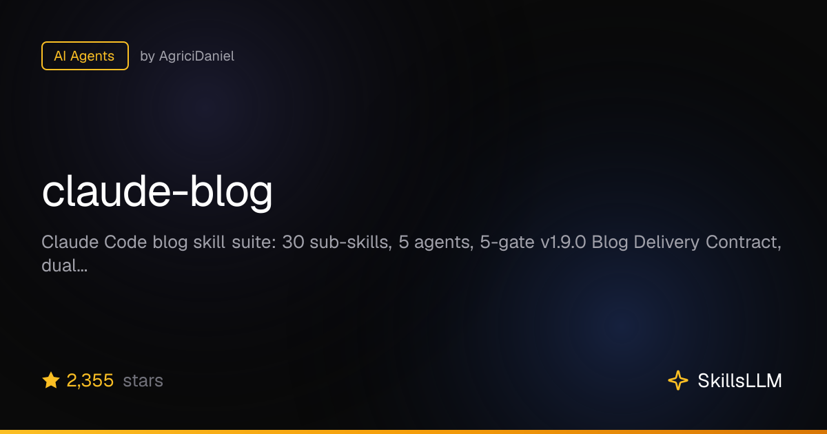 claude-blog - AI Agents on GitHub (978★) | SkillsLLM