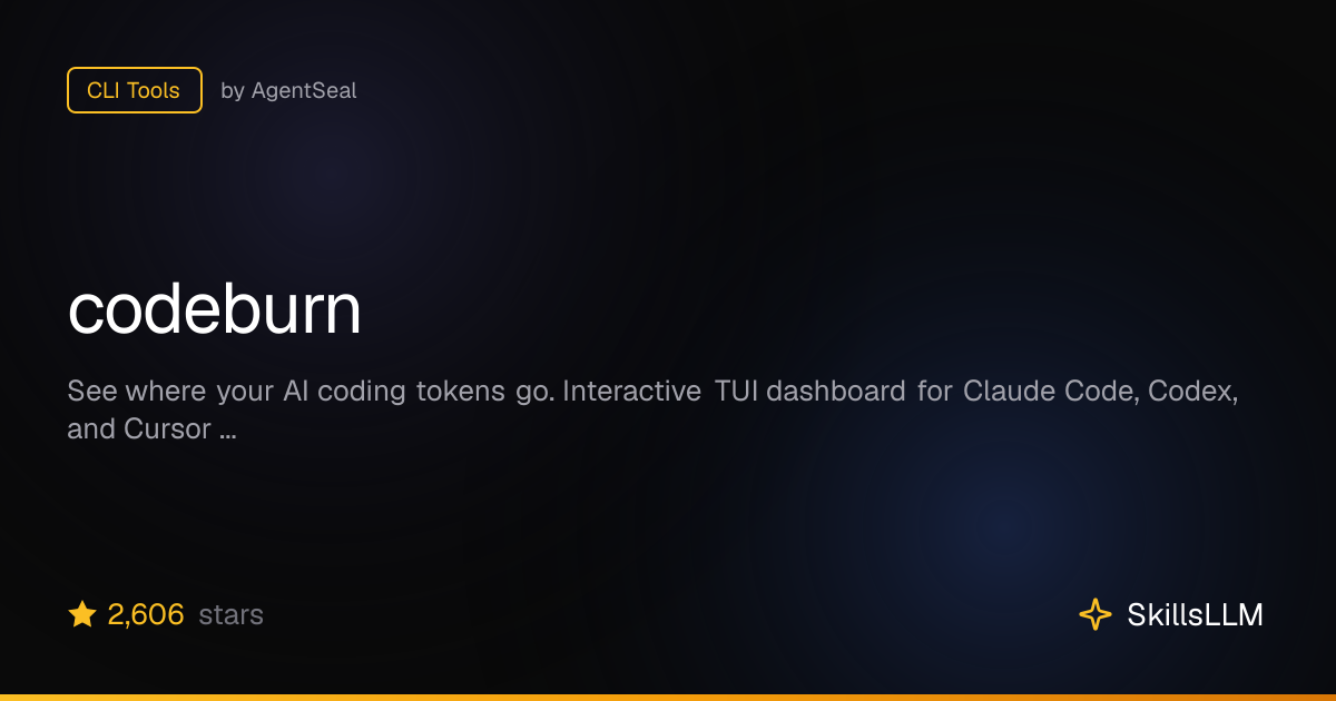 codeburn - CLI Tools on GitHub (2.6k★) | SkillsLLM