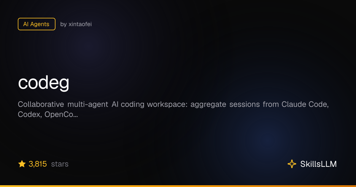 codeg - AI Agents on GitHub (2k★) | SkillsLLM