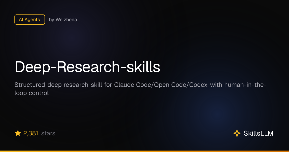 Deep-Research-skills - AI Agents on GitHub (1.8k★) | SkillsLLM