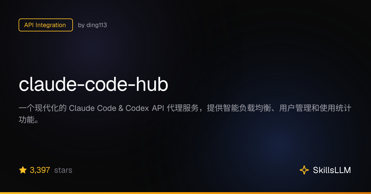 claude-code-hub - API Integration on GitHub (3.2k★) | SkillsLLM