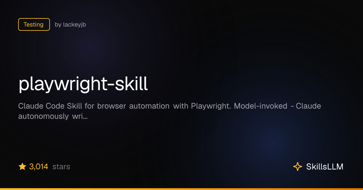 playwright-skill - Testing on GitHub (2.9k★) | SkillsLLM